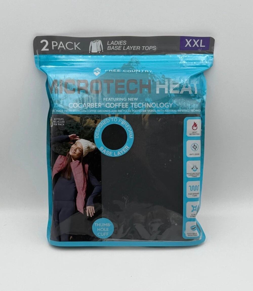 Free Country Microtech Heat Base Layer Tops Women s 2XL Black Preppy - Pack of 2